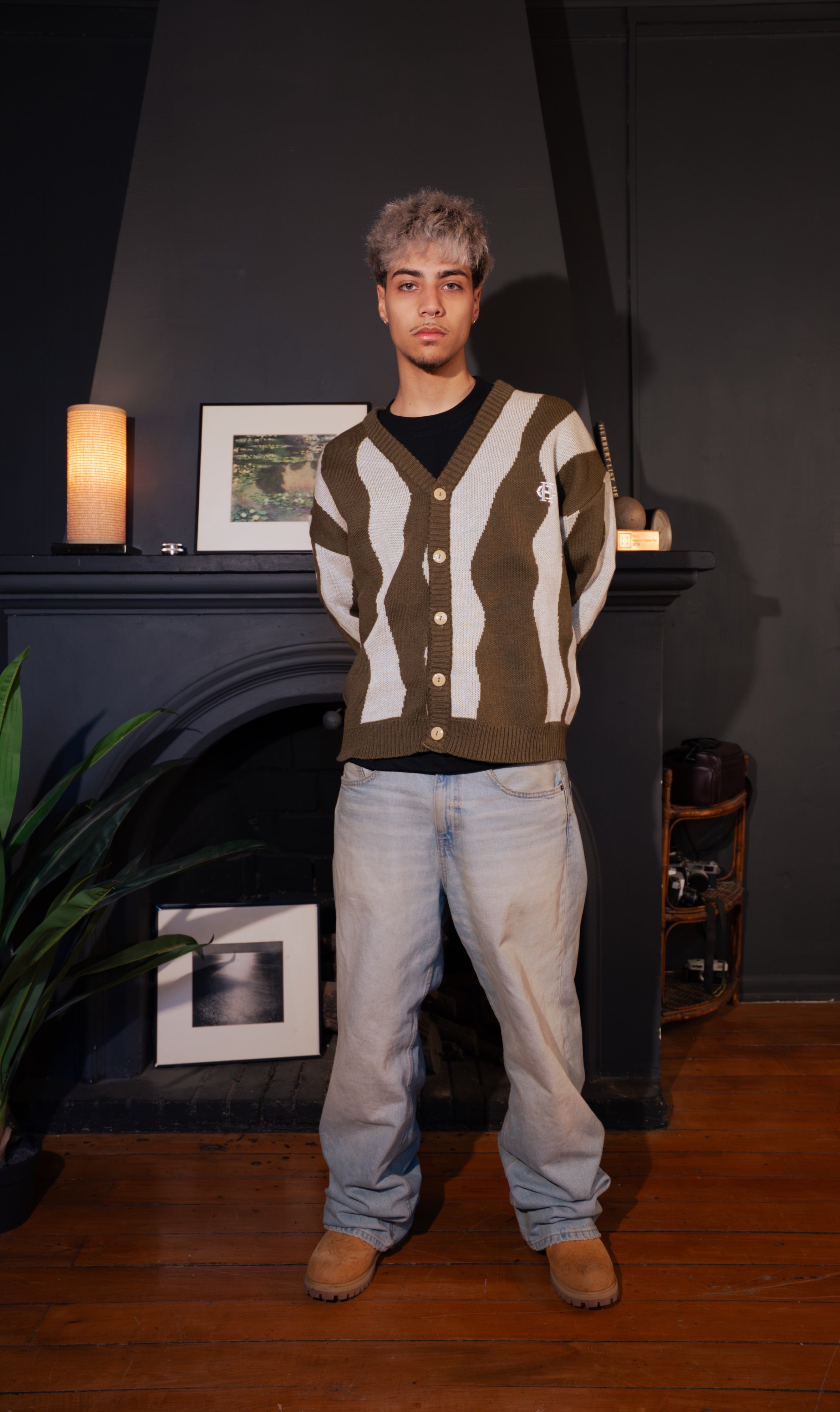 "Pattern Cardigan" Camel