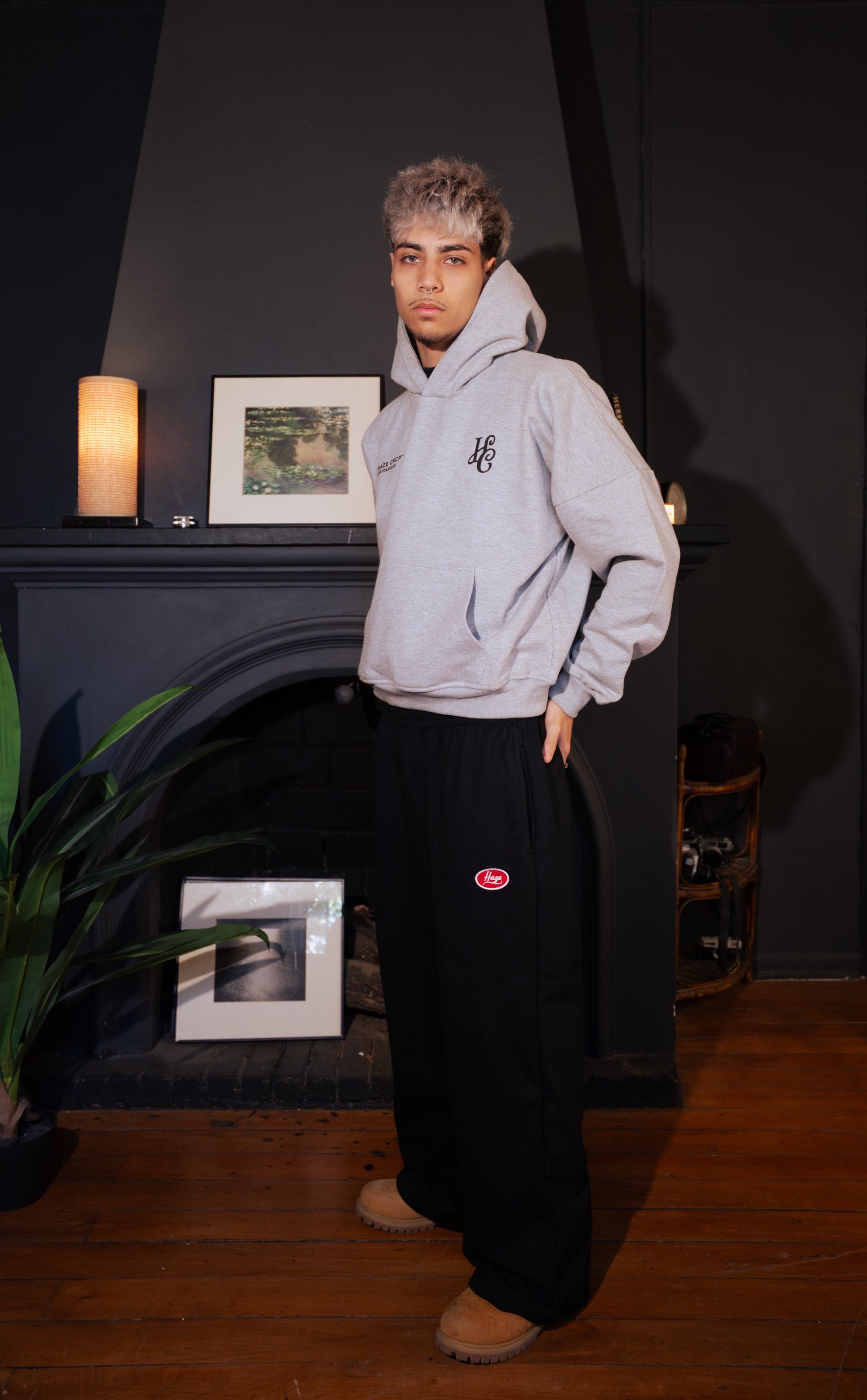 Boxy Fit Hoodie "Signature" Melange Grey