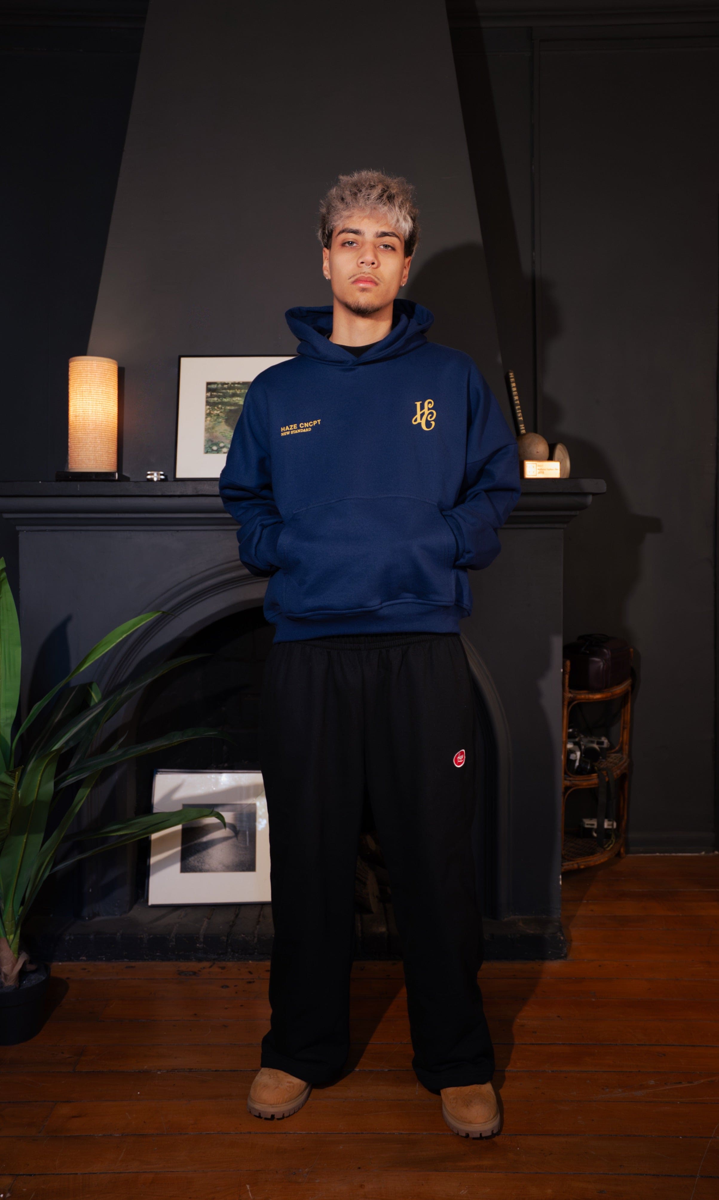 Boxy Fit Hoodie "Signature" Navy Blue
