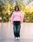 Polerón/Hoodie boxy fit pink con diseño coffee run delantero