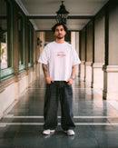 Polera boxy fit blanca con estampado After Game delantero