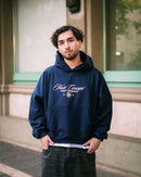 Polerón/Hoodie boxy fit Navy Blue con diseño coffee run delantero