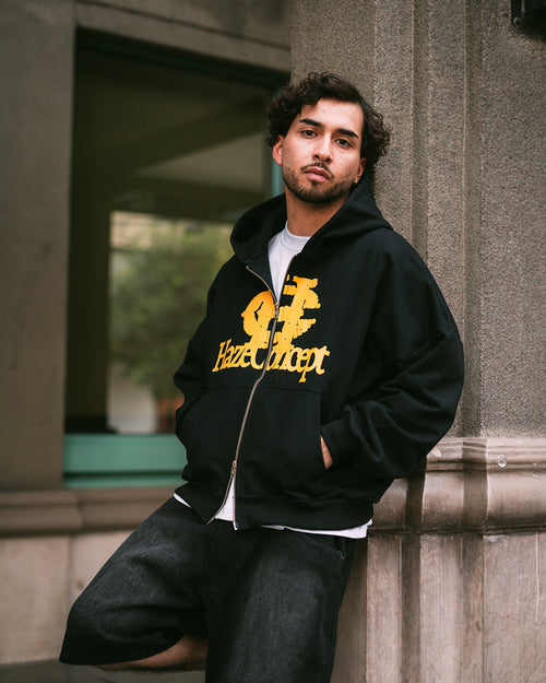 Poleron Double Zip Black con diseño Haze Concept delantero
