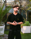 Polera tejida Date Night Black con bordado amarillo Haze delantero