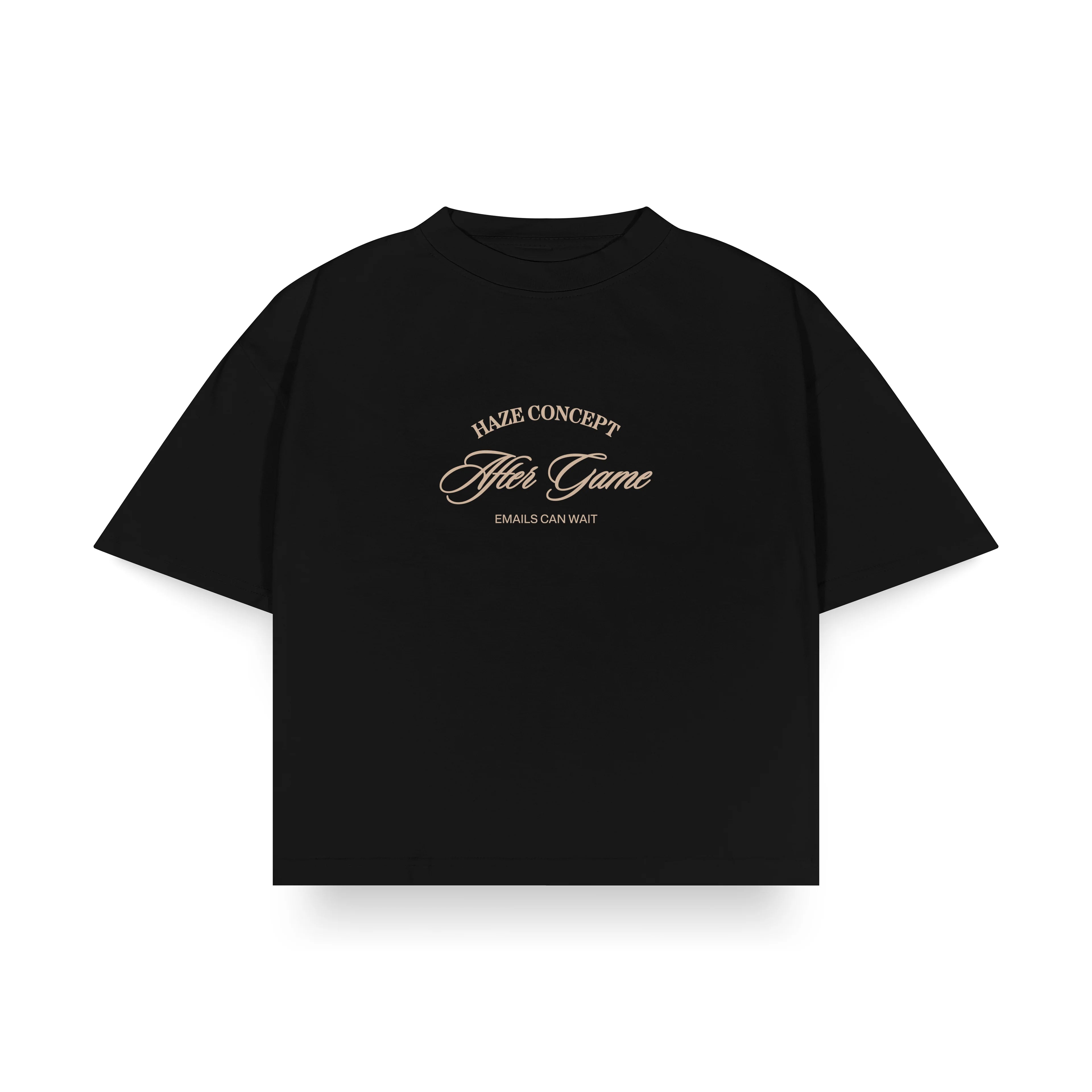 Polera boxy fit negra con estampado After Game delantero