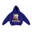 Polerón/Hoodie boxy fit Navy Blue con diseño coffee run espalda