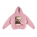 Polerón/Hoodie boxy fit pink con diseño coffee run espalda
