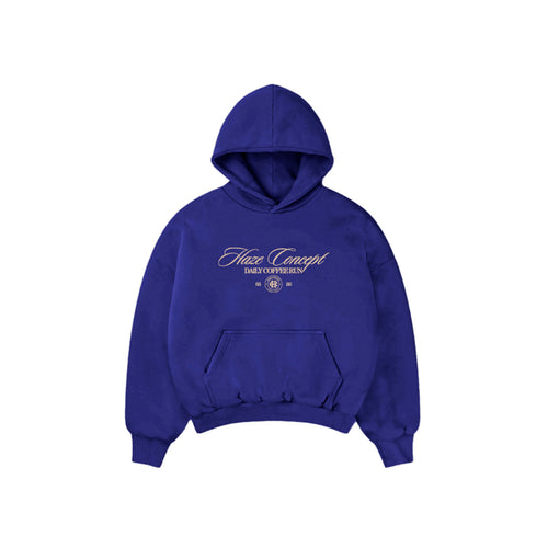 Polerón/Hoodie boxy fit Navy Blue con diseño coffee run delantero