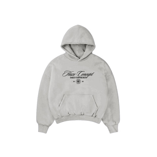 Polerón/Hoodie boxy fit gris melange con diseño coffee run delantero
