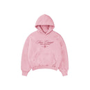 Polerón/Hoodie boxy fit pink con diseño coffee run delantero