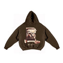 Polerón/Hoodie boxy fit Chocolate con diseño coffee run espalda