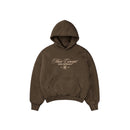 Polerón/Hoodie boxy fit Chocolate con diseño coffee run delantero