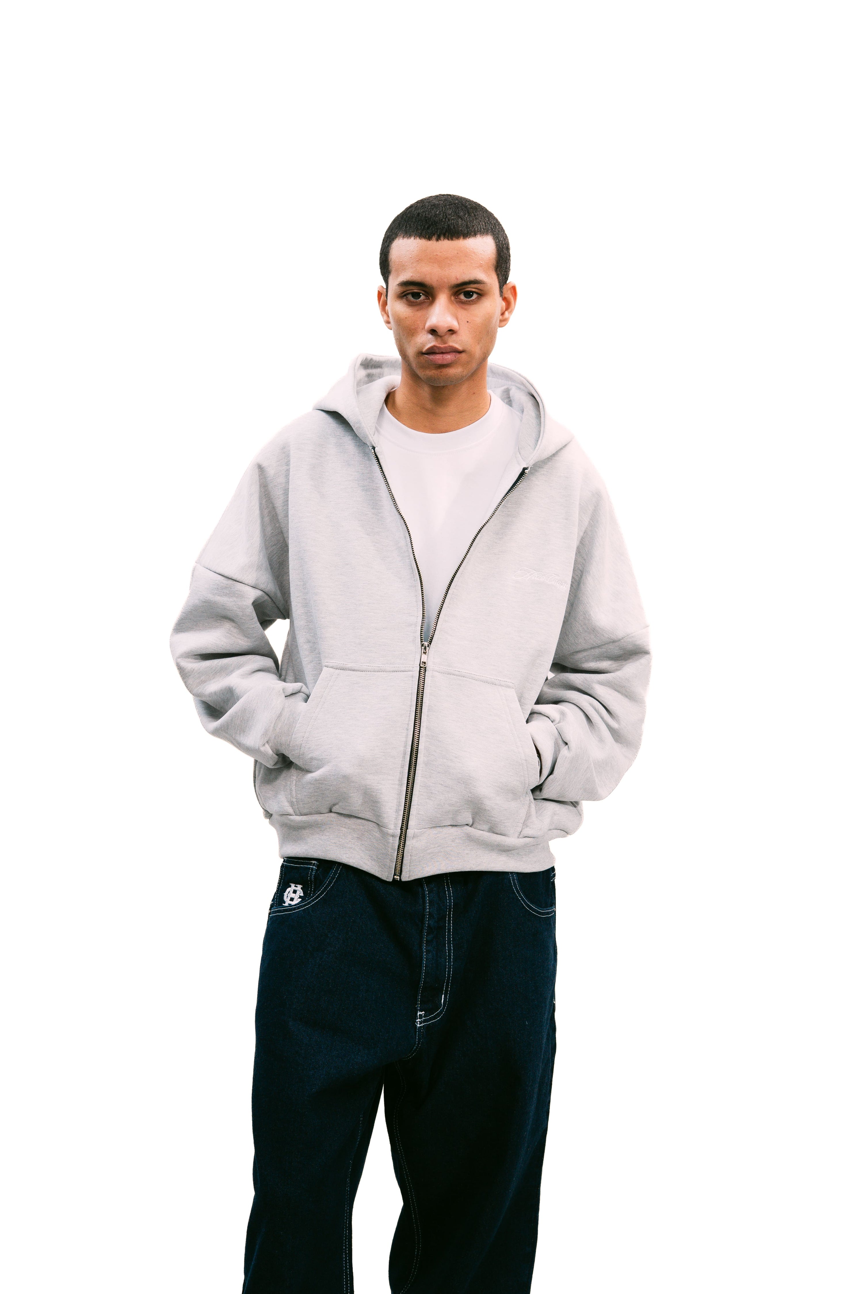 Zip Up Hoodie Melange Grey HEAVYWEIGHT