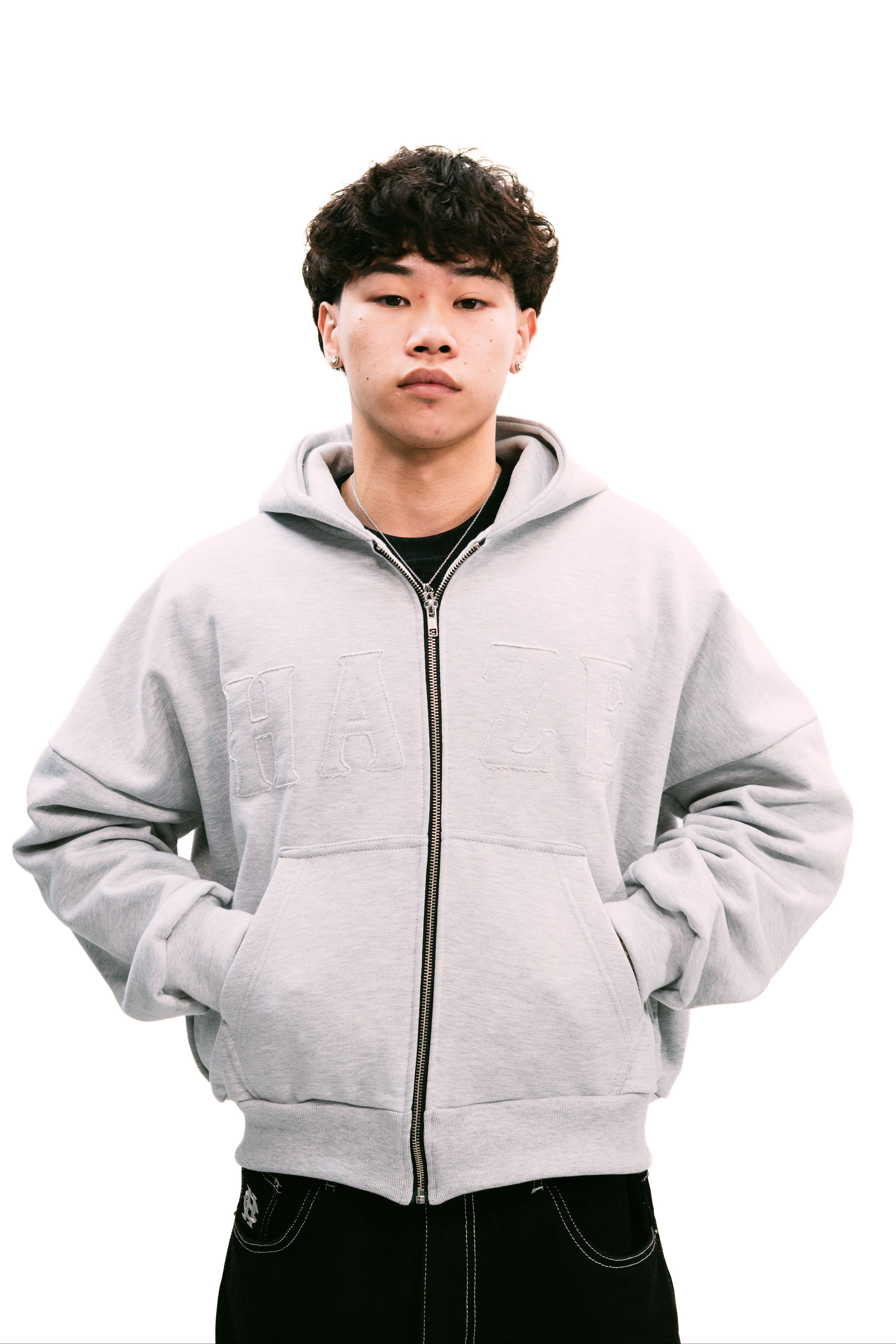 Zip Up "Logo" Melange Grey HEAVYWEIGHT