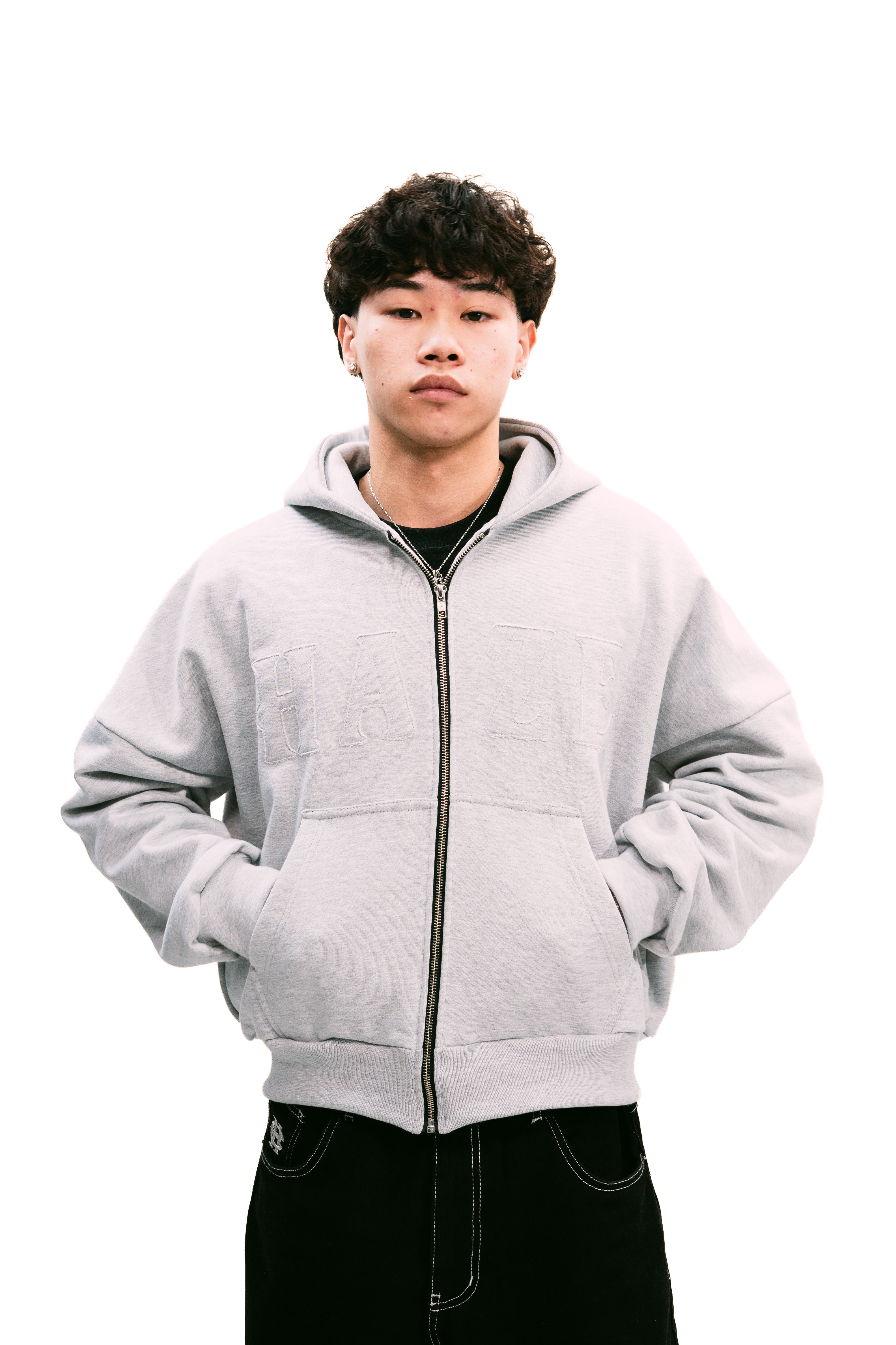 Zip Up "Logo" Melange Grey HEAVYWEIGHT