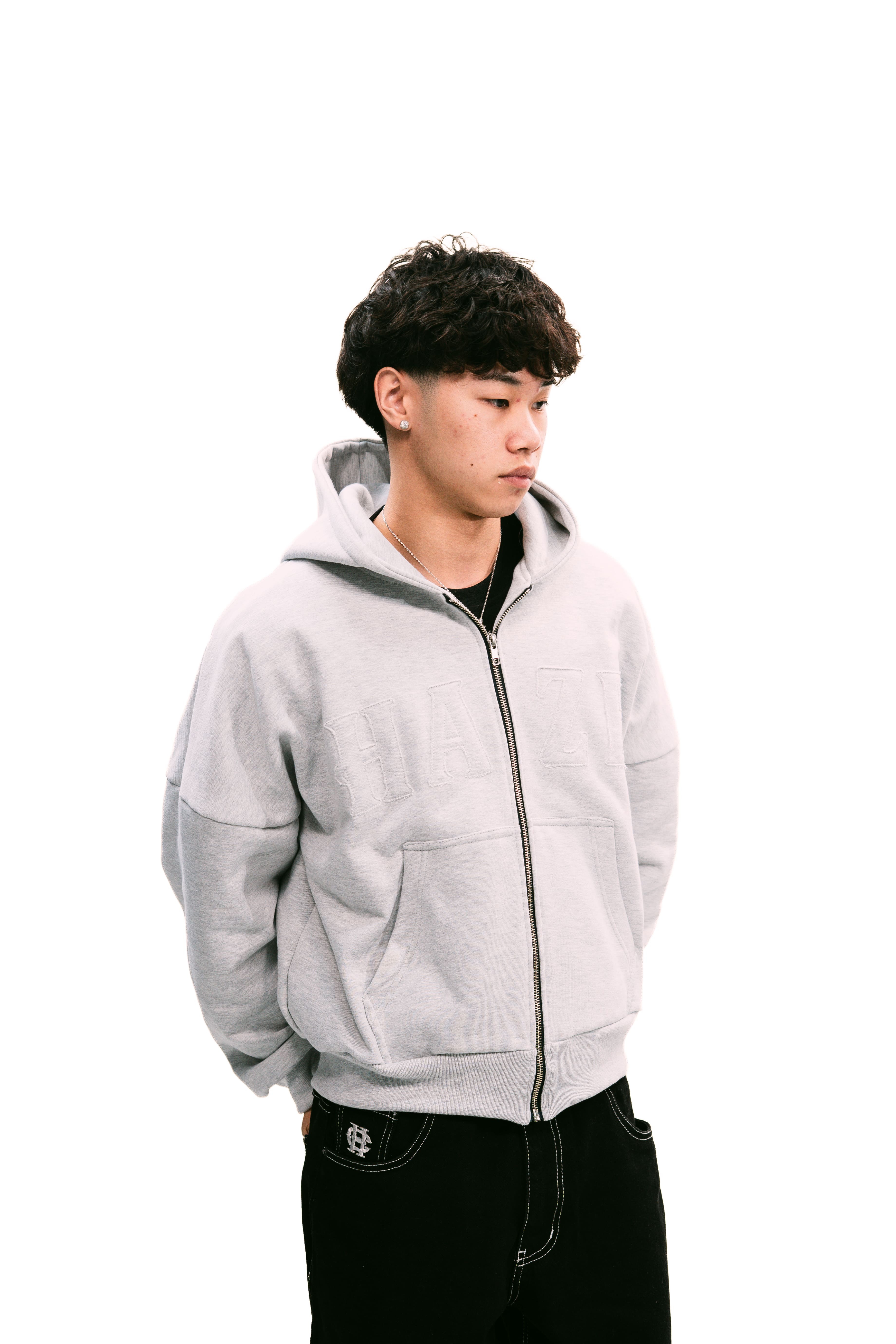 Zip Up "Logo" Melange Grey HEAVYWEIGHT