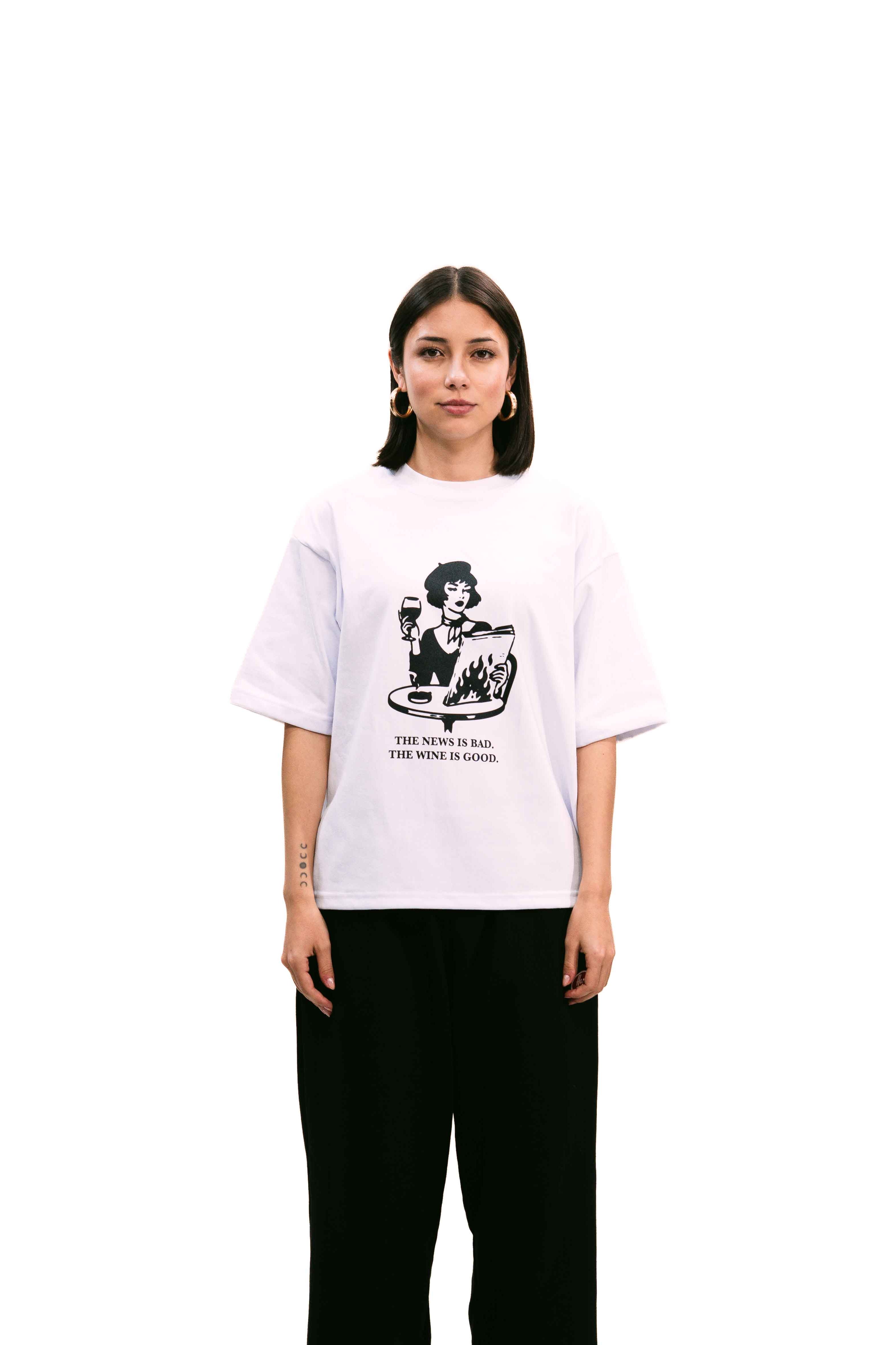 "Bohemian" White Boxy Fit Tee