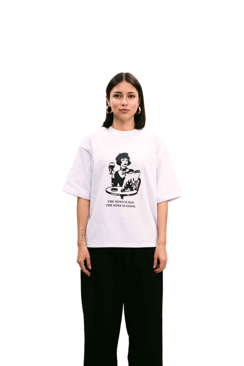 "Bohemian" White Boxy Fit Tee