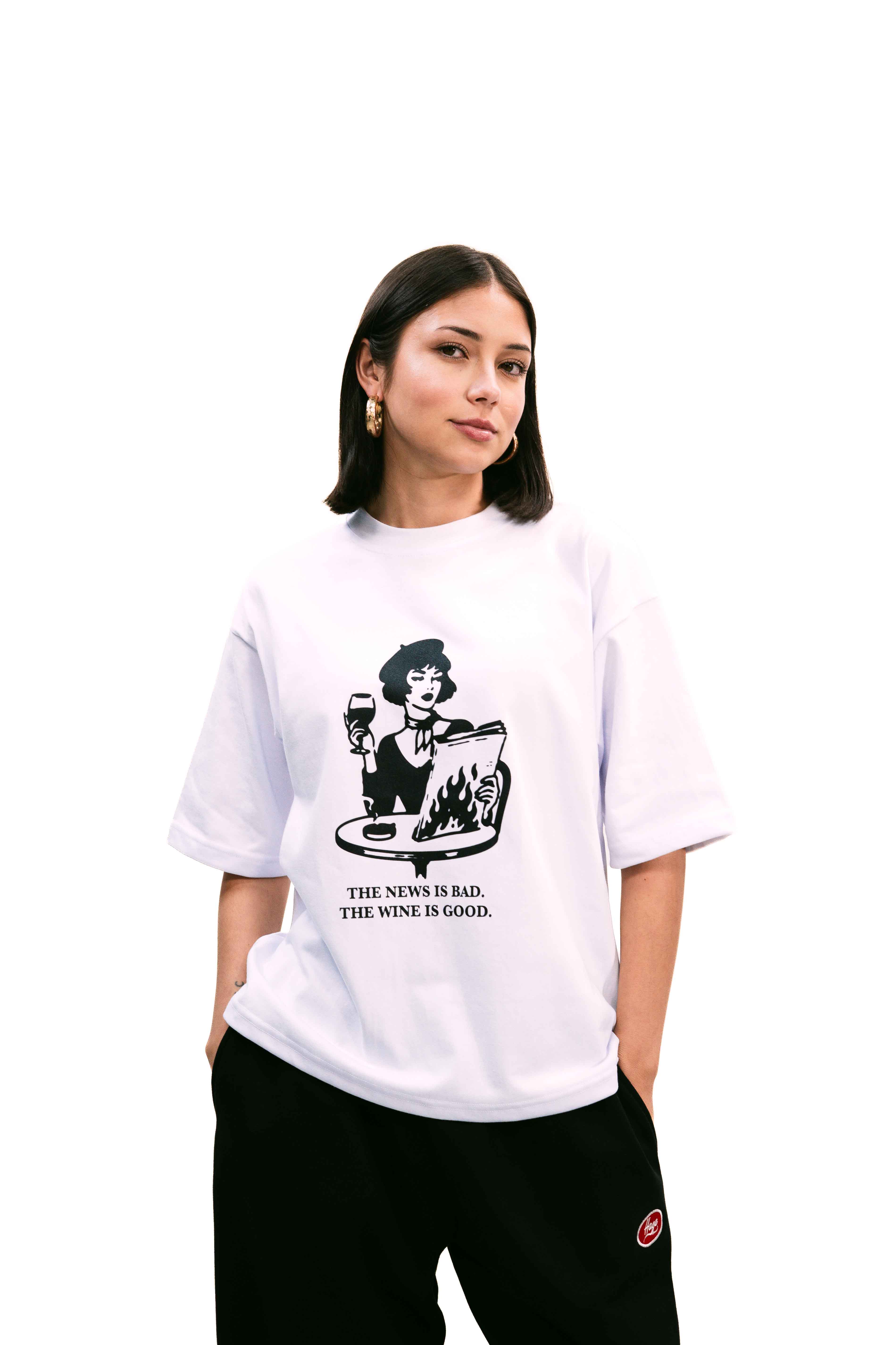 "Bohemian" White Boxy Fit Tee