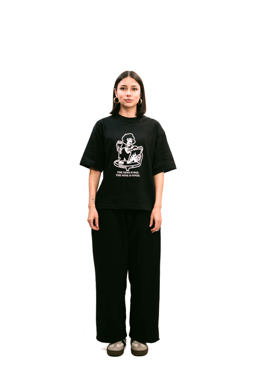 "Bohemian" Black Boxy Fit Tee