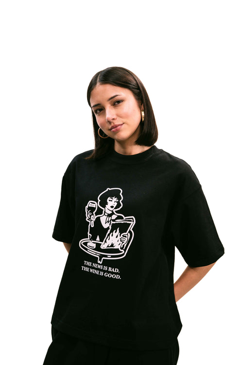 "Bohemian" Black Boxy Fit Tee