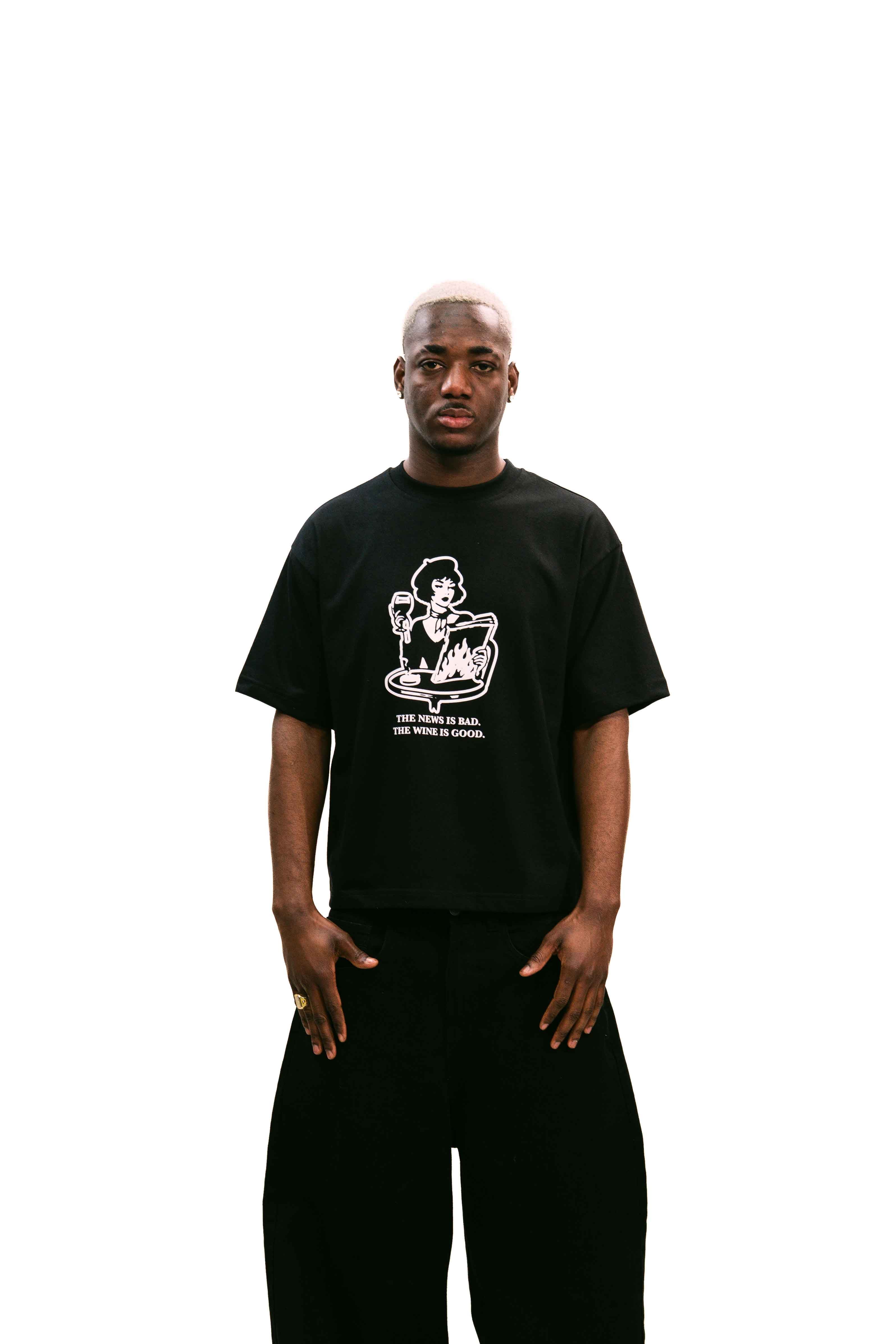 "Bohemian" Black Boxy Fit Tee