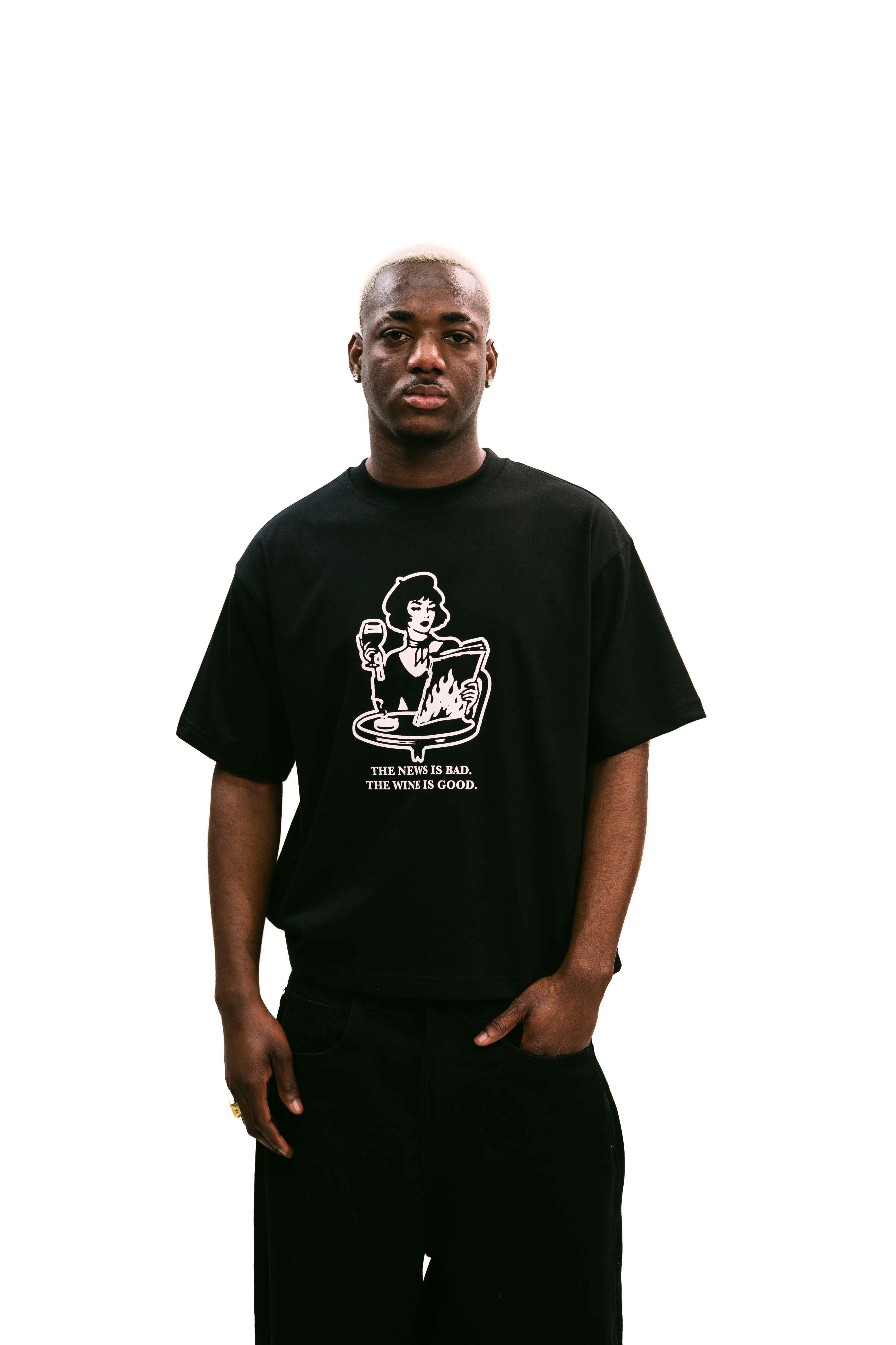 "Bohemian" Black Boxy Fit Tee