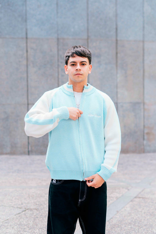 "Clubhouse" Zipper Knit Baby Blue