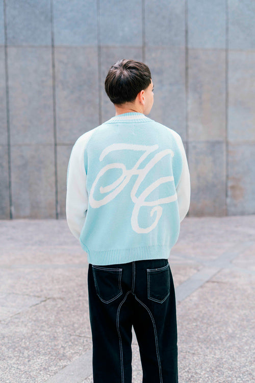 "Clubhouse" Zipper Knit Baby Blue