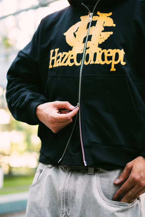 Poleron Double Zip Black con diseño Haze Concept delantero