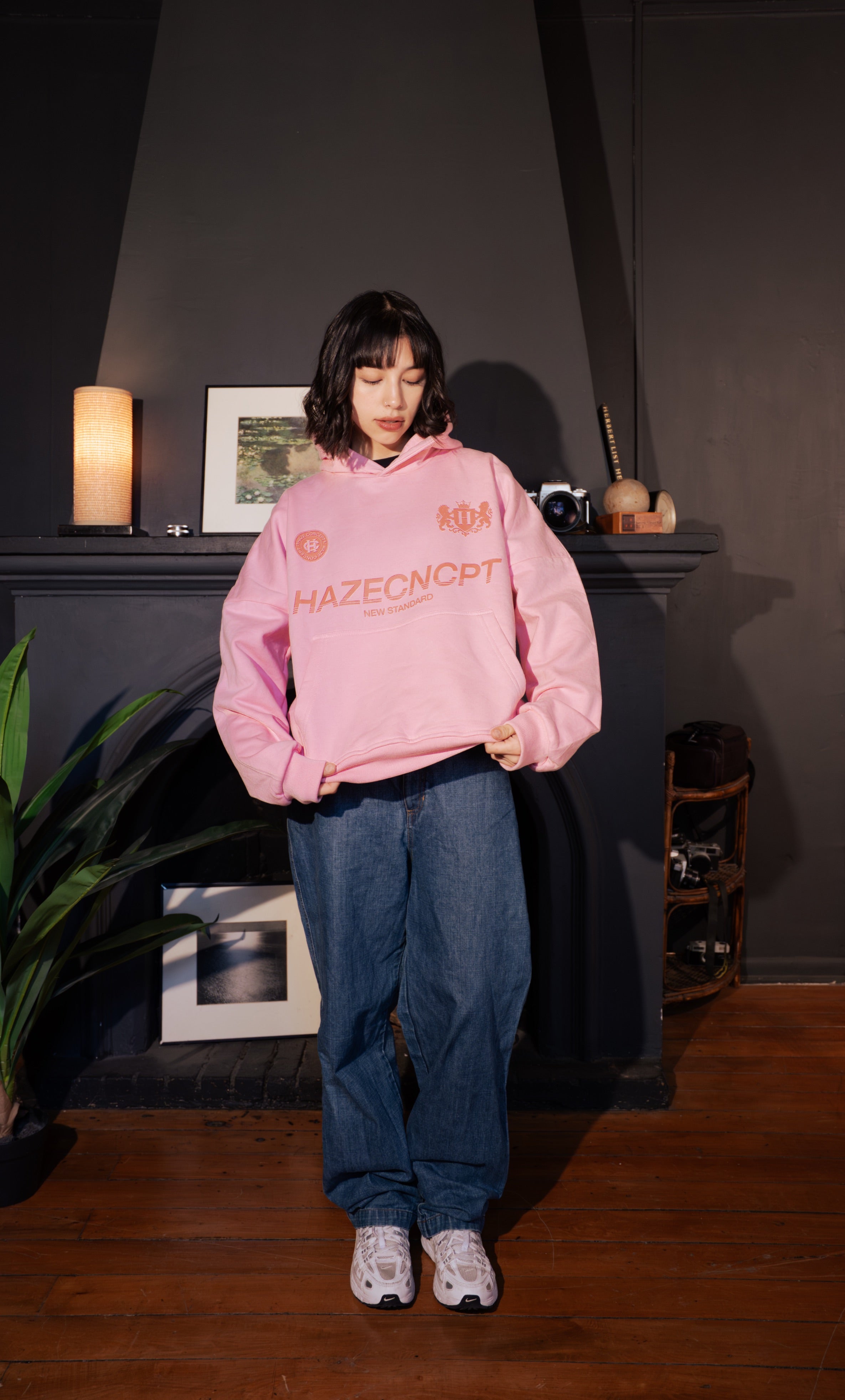 Boxy Fit Hoodie "New Standard" Pink