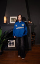 Polerón / hoodie Boxy Fit "New Standard" Azul Royal con estampado por delante