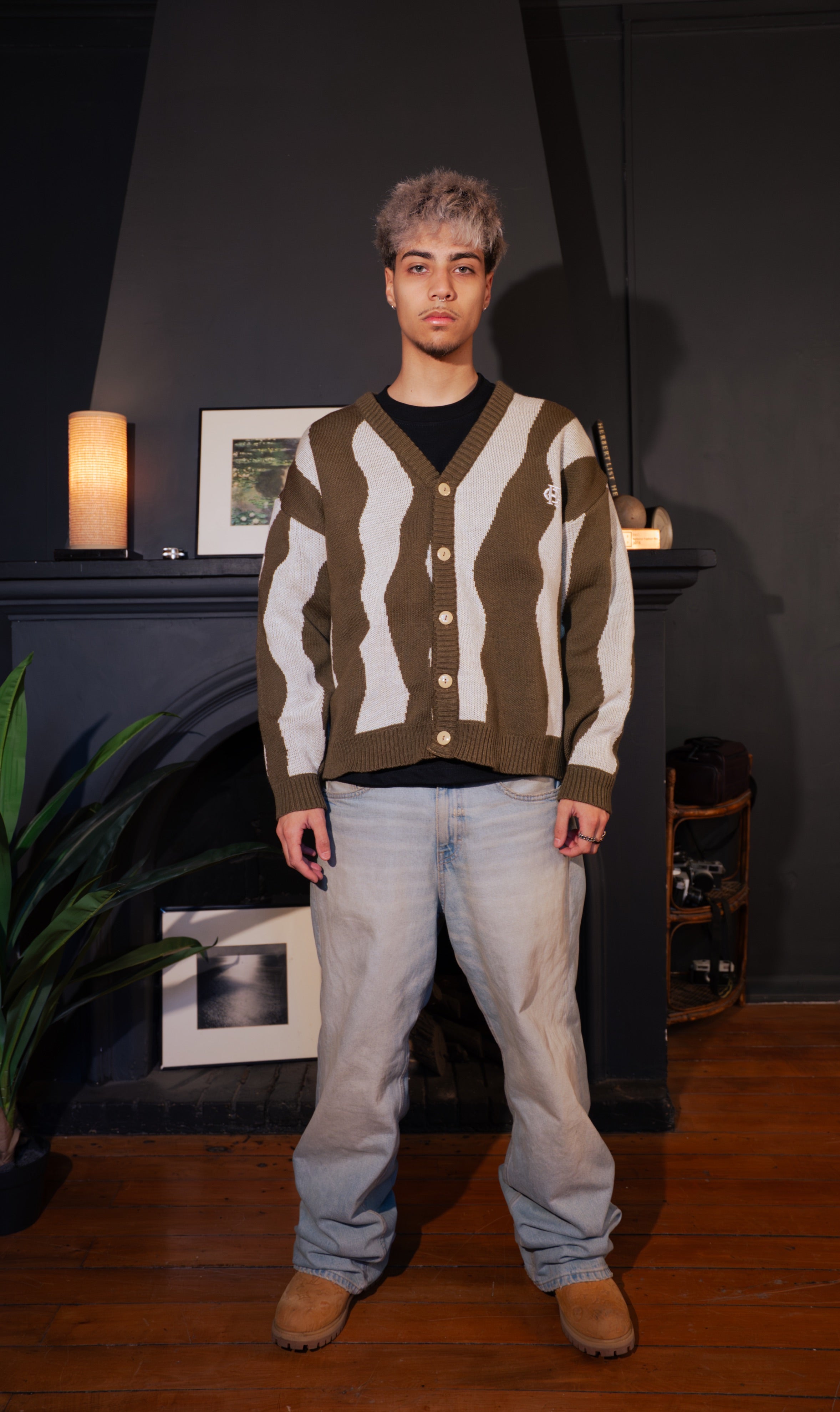 "Pattern Cardigan" Camel