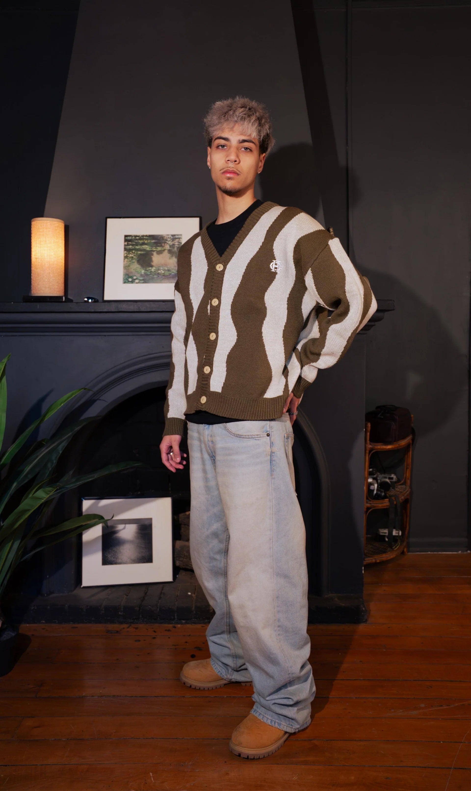 "Pattern Cardigan" Camel