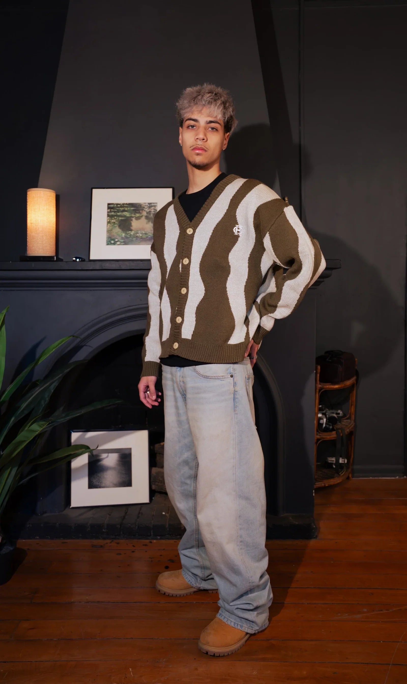 "Pattern Cardigan" Camel