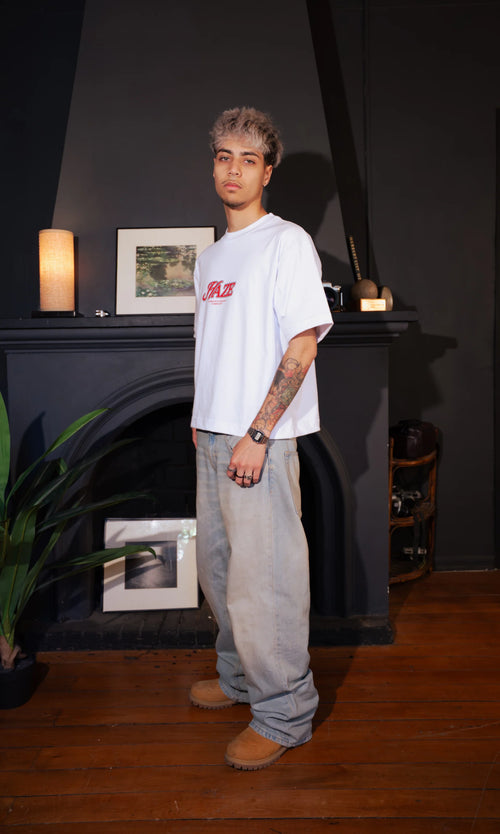 "Haze" White Boxy Fit Tee