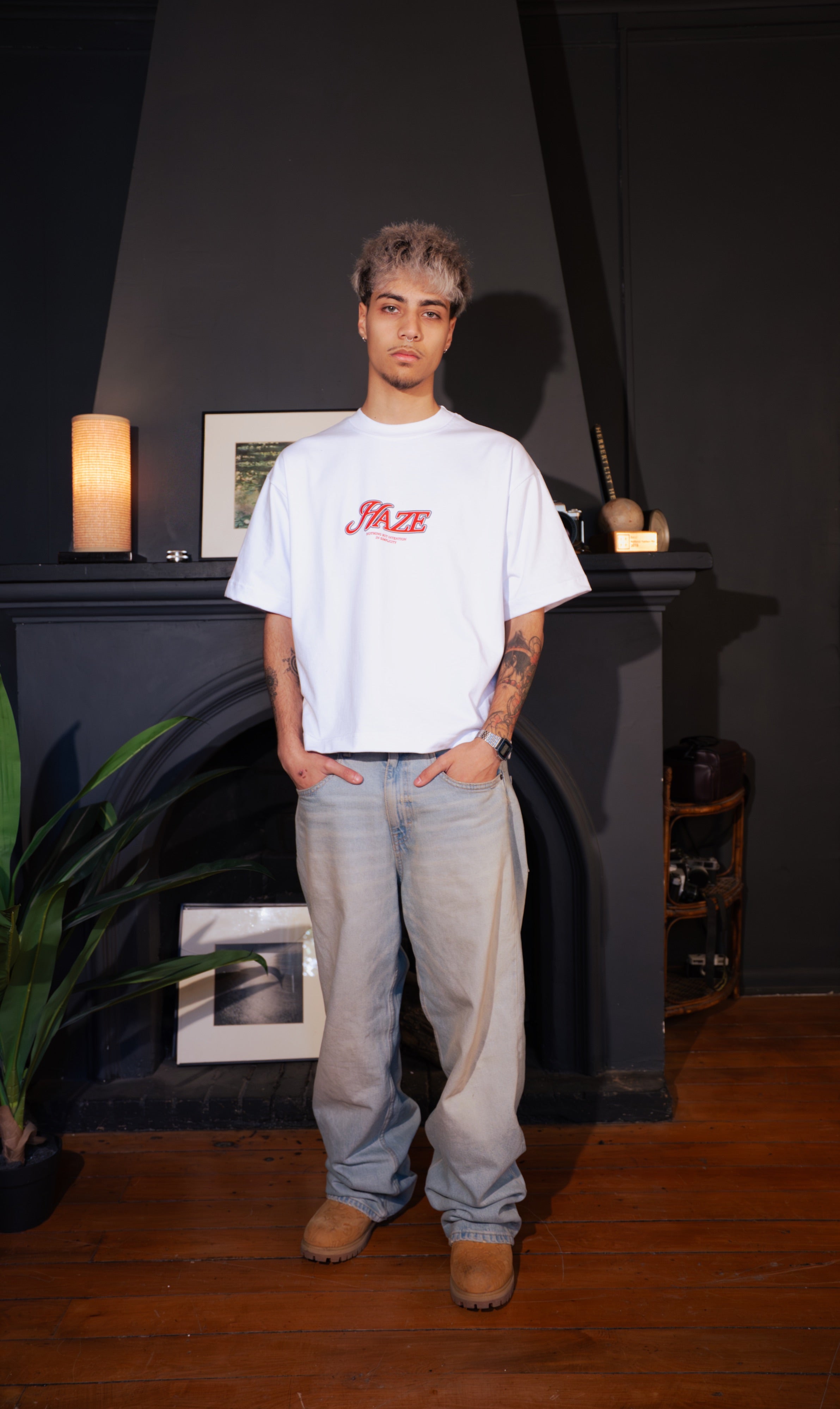 "Haze" White Boxy Fit Tee