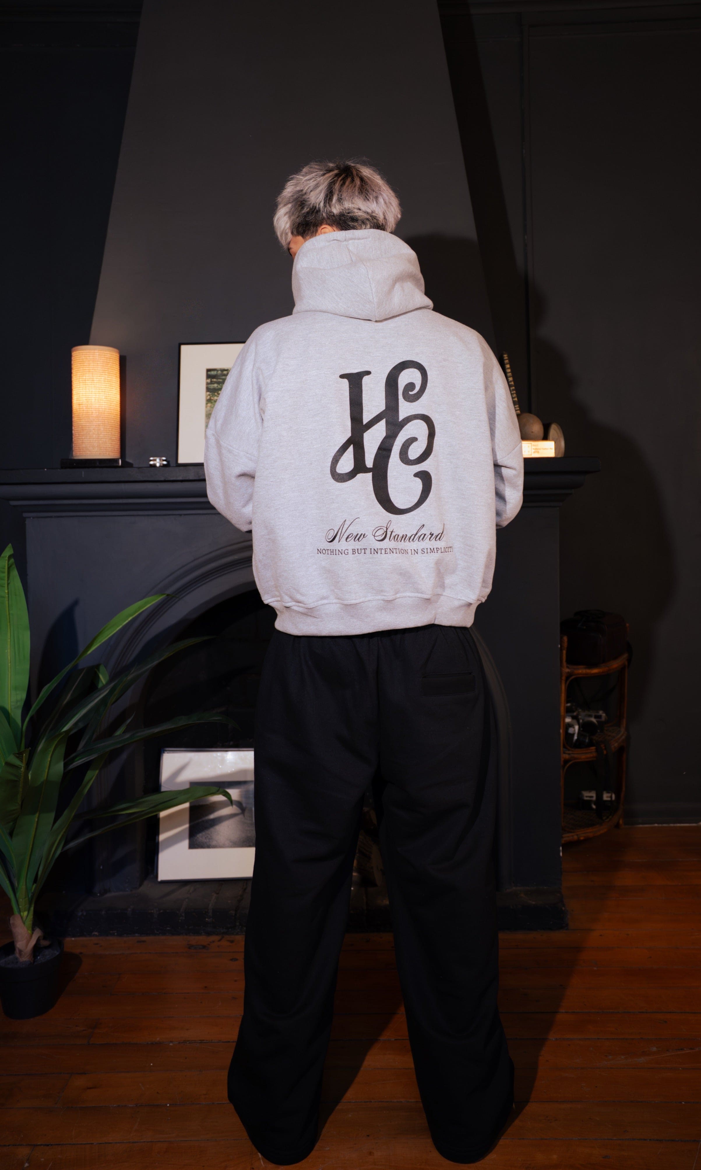 Boxy Fit Hoodie "Signature" Melange Grey