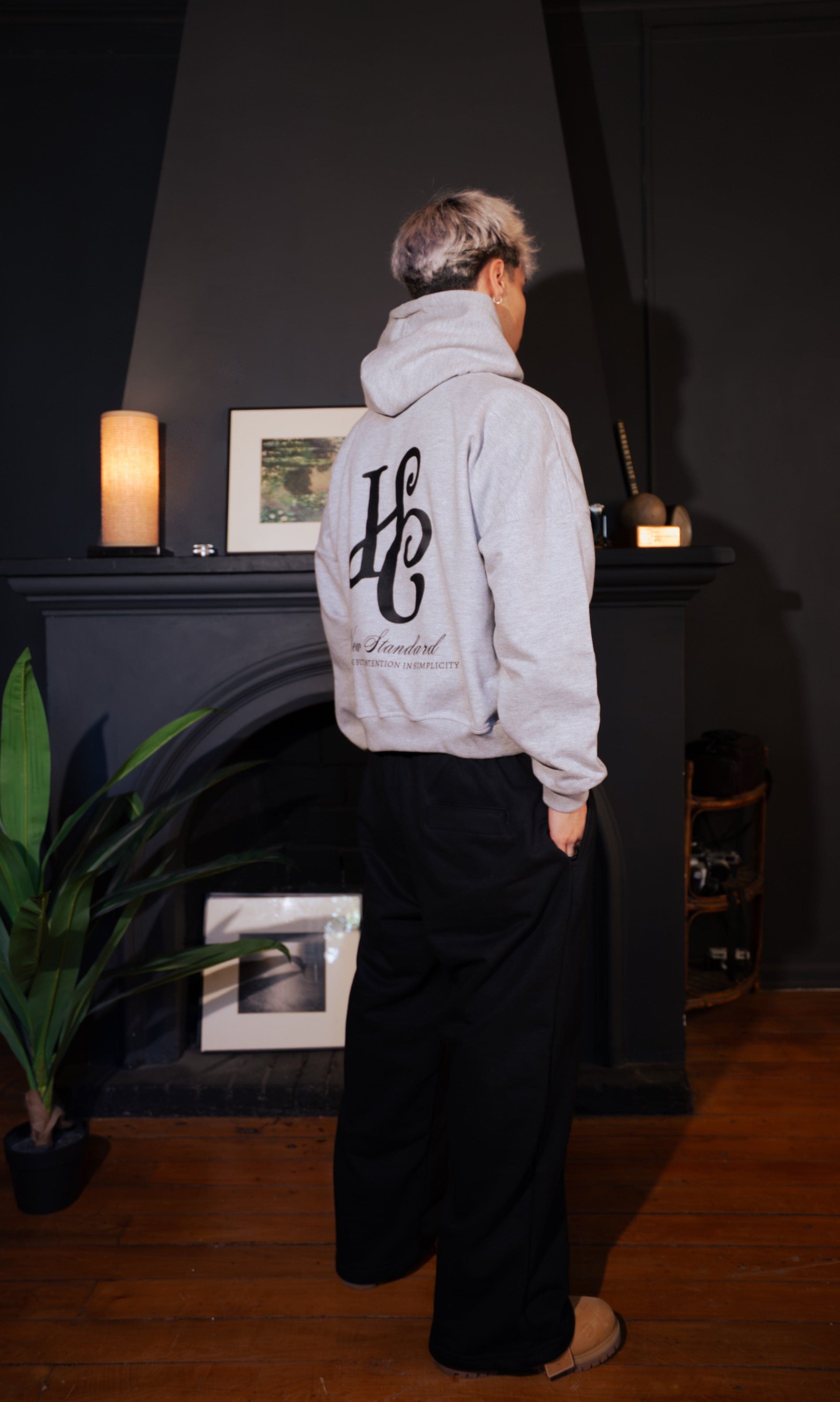 Boxy Fit Hoodie "Signature" Melange Grey