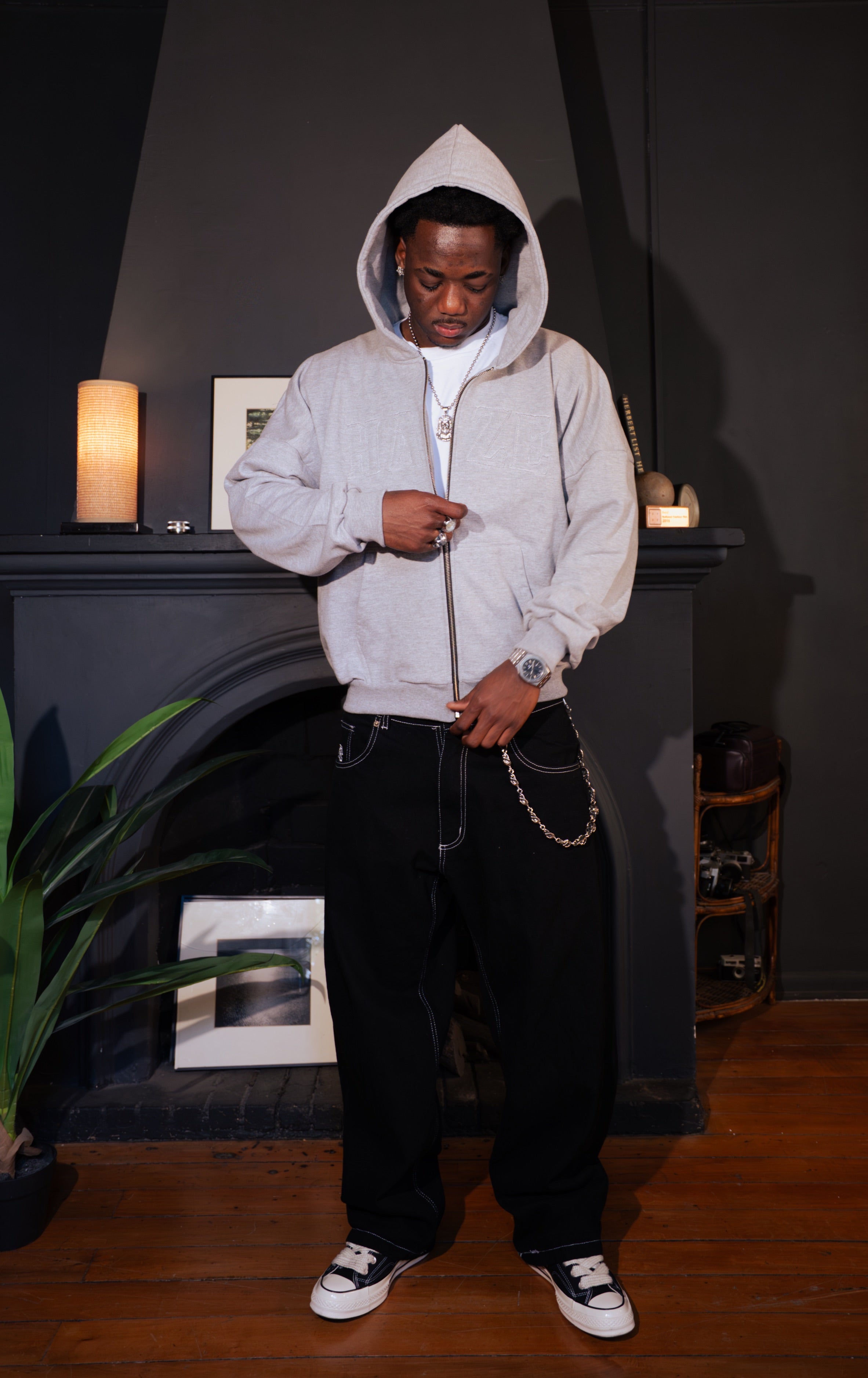 Zip Up "Logo" Melange Grey