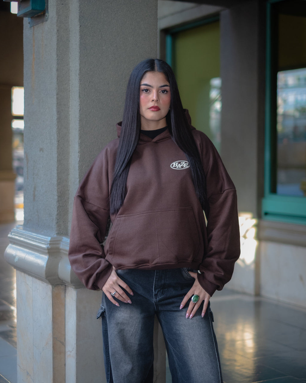 Boxy Fit Hoodie "Haze" Chocolate