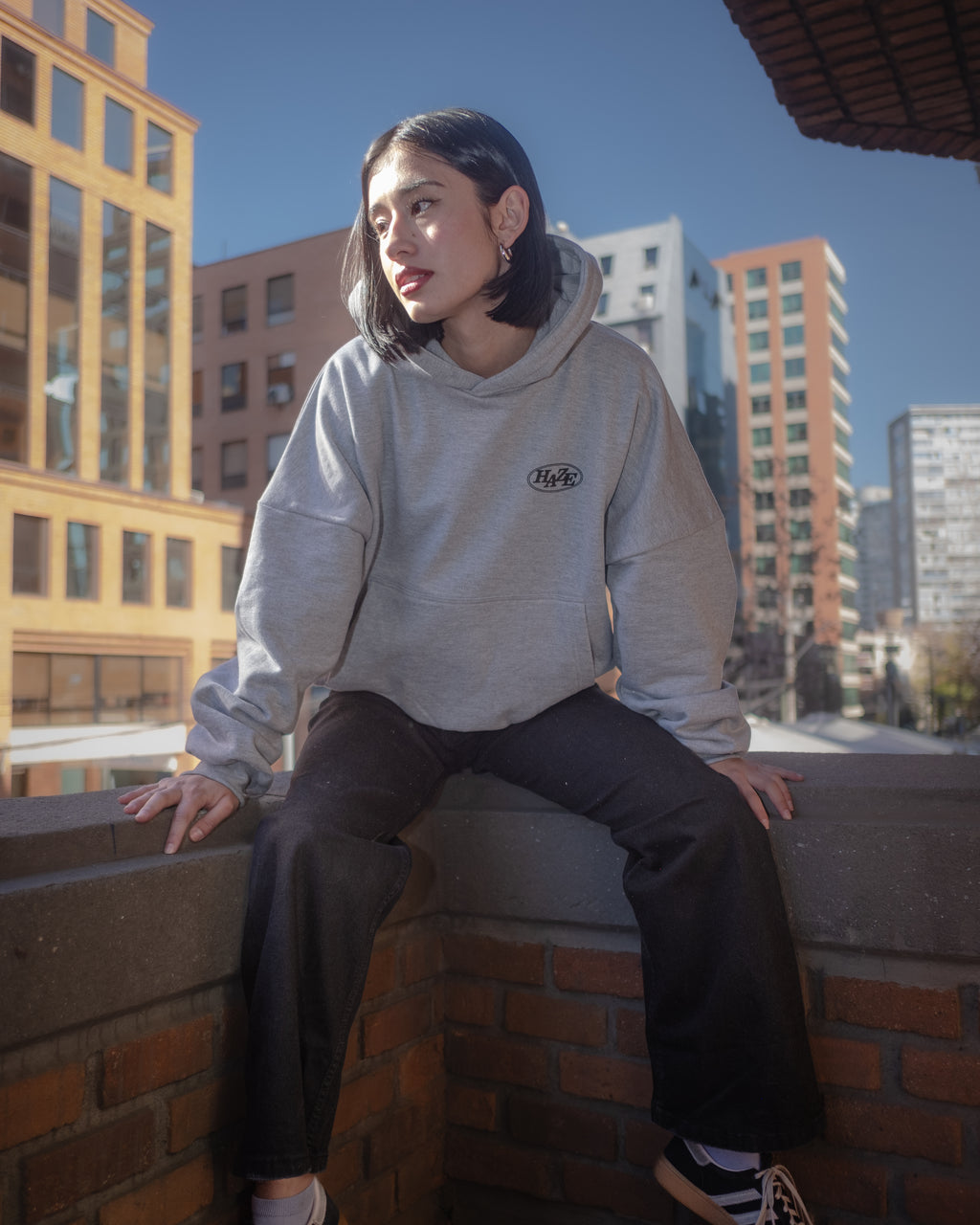 Boxy Fit Hoodie "Haze" Melange Grey