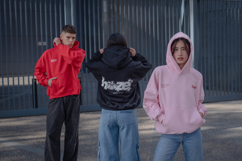 Boxy Fit Hoodie "Star" Pink