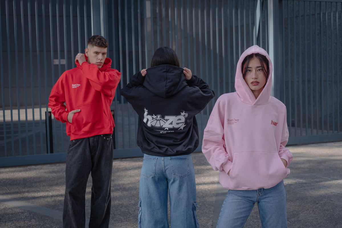 Boxy Fit Hoodie "Star" Pink