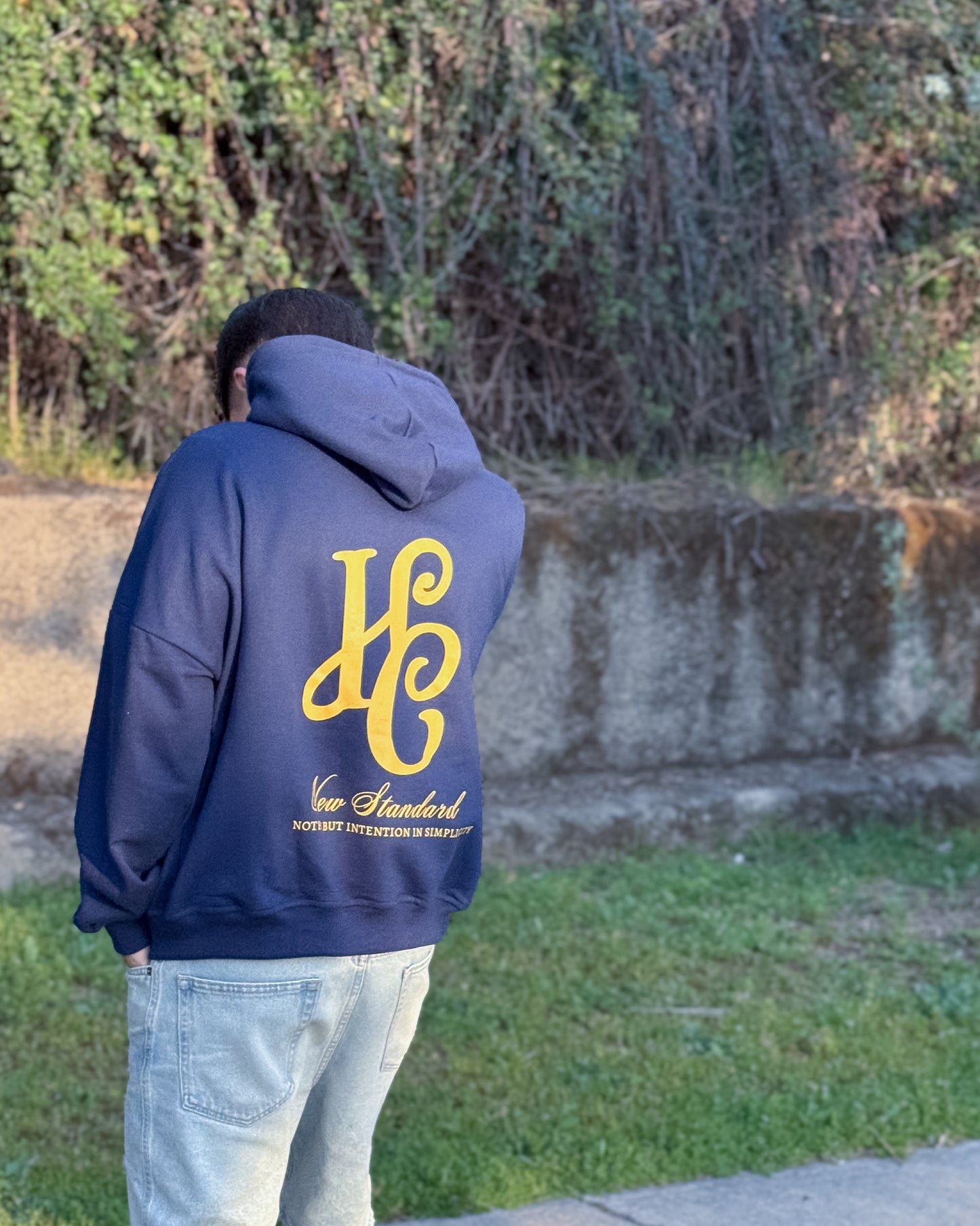 Boxy Fit Hoodie "Signature" Navy Blue