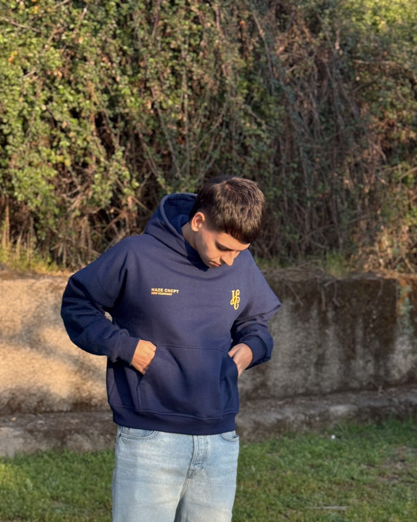 Boxy Fit Hoodie "Signature" Navy Blue