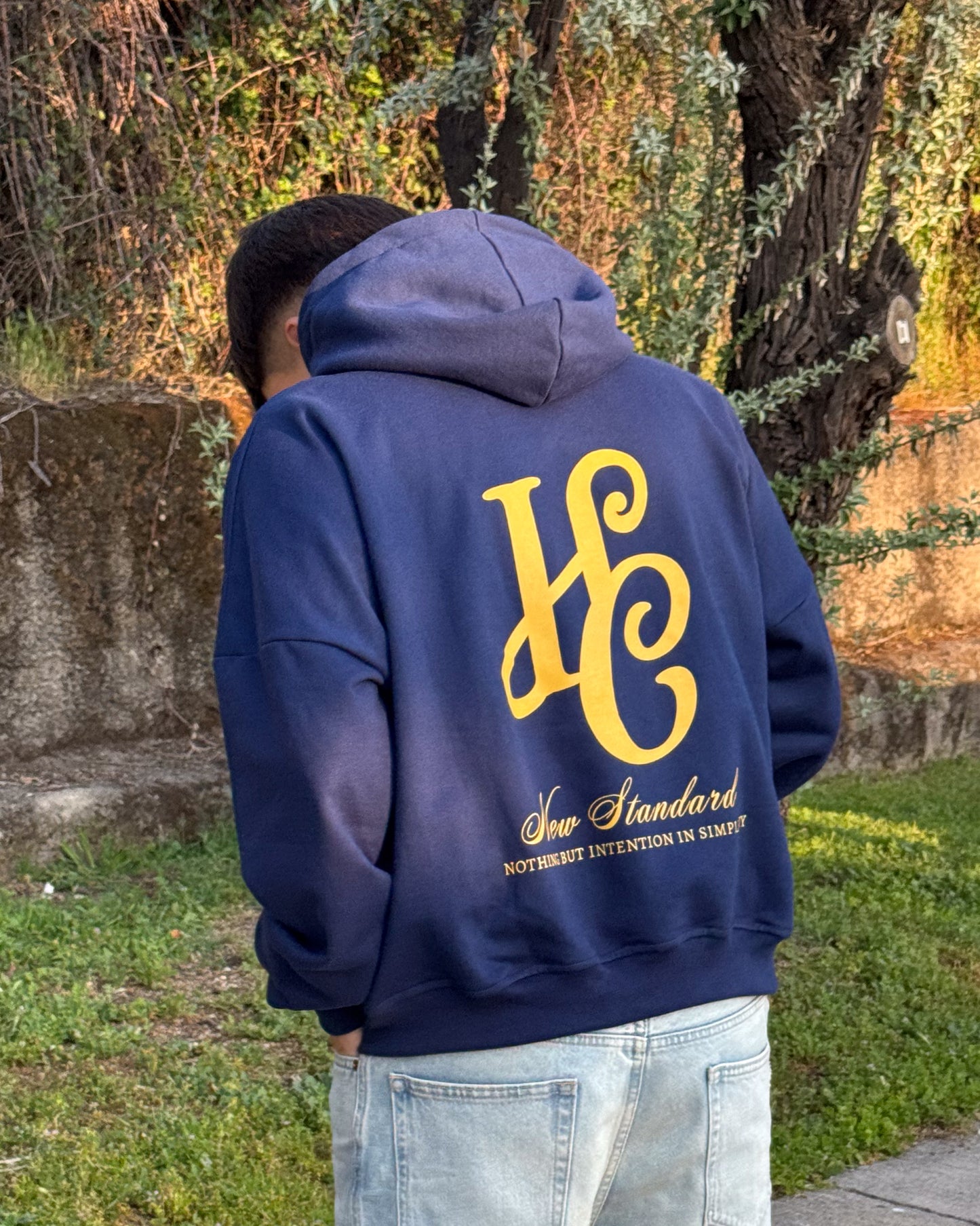 Boxy Fit Hoodie "Signature" Navy Blue