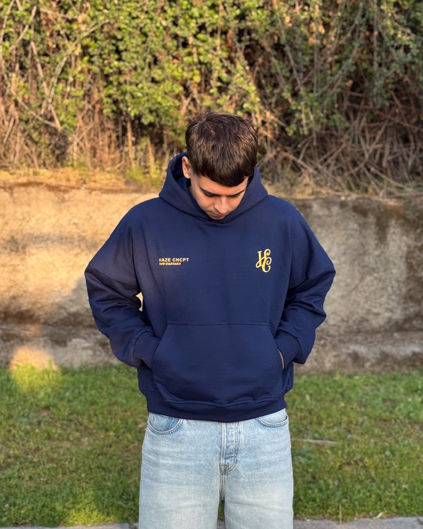 Boxy Fit Hoodie "Signature" Navy Blue