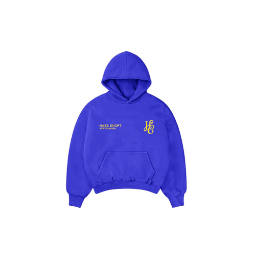 Boxy Fit Hoodie "Signature" Azul Royal con estampando por delante de una sutil HC
