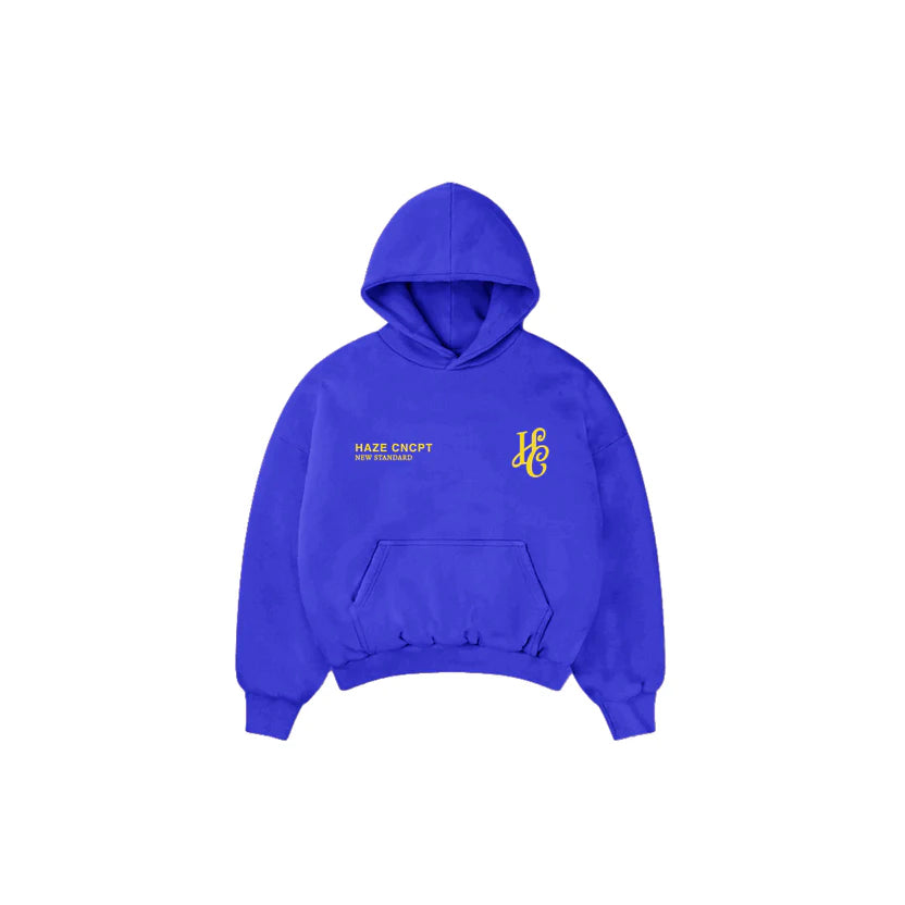 Boxy Fit Hoodie "Signature" Azul Royal con estampando por delante de una sutil HC